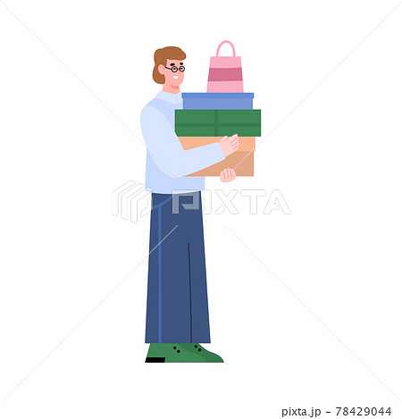 Man buying on sale, cartoon flat vector illustration isolated on white. Man buying on sale, cartoon flat vector illustration isolated on white. 78429044