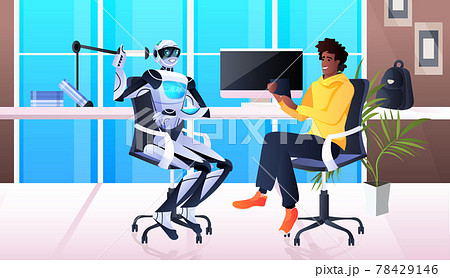 businessman and robot discussing during meeting partnership communication artificial intelligence technology 78429146