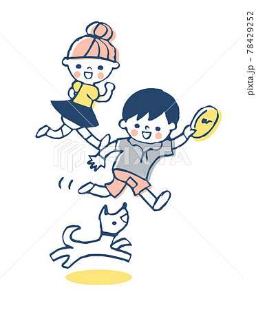 犬と遊ぶ子供達のイラスト素材