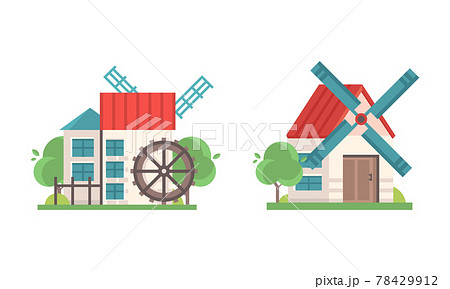 Set of Old Stone Mills, Ancient Windmill Rural Buildings Cartoon Vector Illustration Set of Old Stone Mills, Ancient Windmill Rural Buildings Cartoon Vector Illustration 78429912