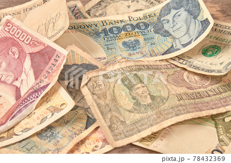 Retro world paper money, close up. Retro world paper money, close up. 78432369