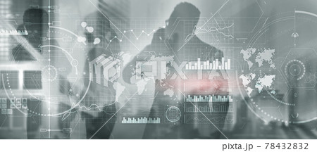 Diverse business team in city digital interface. Intelligence control panel 78432832