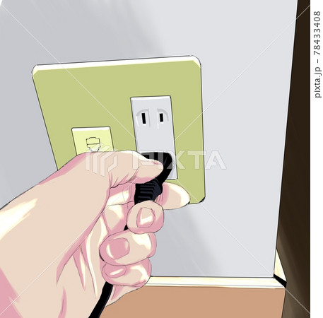 コンセントにプラグを挿入するリアルな手のカラフルイラスト4のイラスト素材