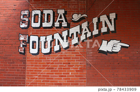 Soda Fountain Sign on Brick Wall in Downtown Soda Fountain Sign on Brick Wall in Downtown 78433909