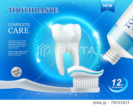 Whitening toothpaste and brush, dental care poster 78433915
