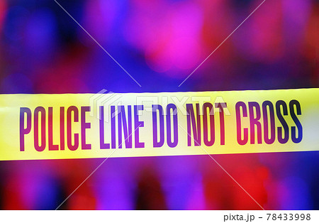 Police Line Do Not Cross Sign with red and blue lights Police Line Do Not Cross Sign with red and blue lights 78433998