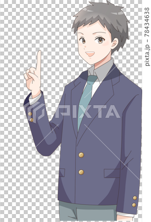 指差しポーズ左向き 笑顔の男子学生 短髪 のイラスト素材