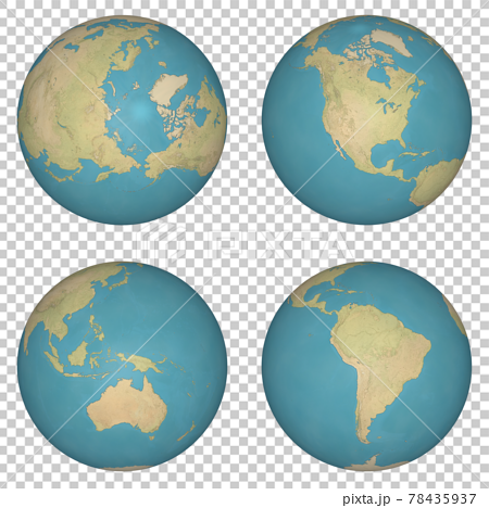 地球 地図 アメリカ アジア オセアニア イラスト風 アルファ付きのイラスト素材