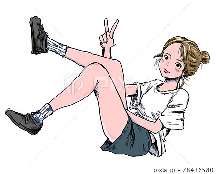 ピースをする女性 ピースをする女性 78436580