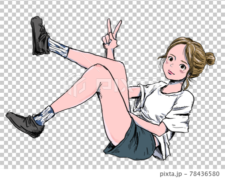 ピースをする女性 ピースをする女性 78436580