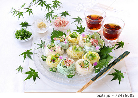 カラーそうめん　アレンジそうめん　ソーメンカナッペ　手まりそうめん 78436685