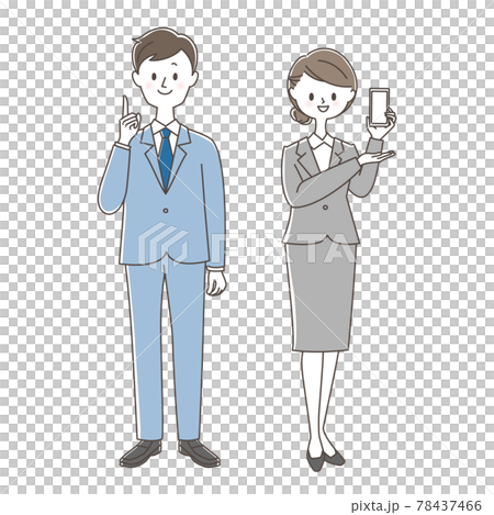 ビジネスマン 指差しする男性とスマホを案内する女性 78437466