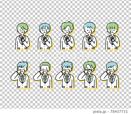 Emotional expression illustrations of various male students in winter uniforms (upper body) 78437731