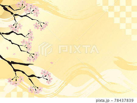 和風 桜 墨 イラスト かわいい 装飾 金色 背景素材のイラスト素材