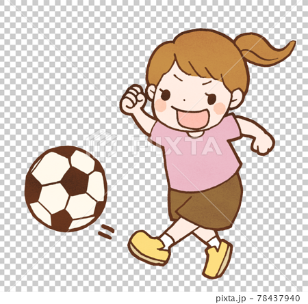 サッカーをしている女の子のイラストのイラスト素材