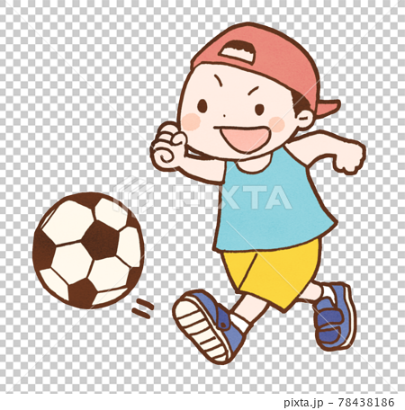 サッカーをする元気な男の子のイラストのイラスト素材