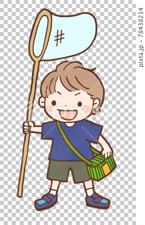 一個男孩拿著捕蟲器 Ami 和一個昆蟲籠子的插圖 78438214