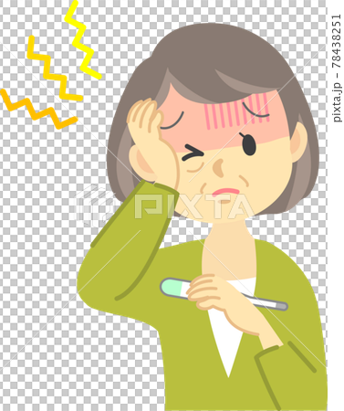 插圖素材:身體狀況不佳系列老年婦女因發燒拿著體溫計檢查結果 插圖素材:身體狀況不佳系列老年婦女因發燒拿著體溫計檢查結果 78438251