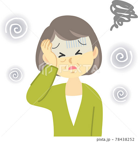 イラスト素材:体調不良シリーズ 年配の女性が頭痛で目が回りそうになる眩暈をする姿 イラスト素材:体調不良シリーズ 年配の女性が頭痛で目が回りそうになる眩暈をする姿 78438252
