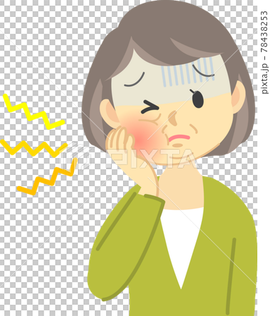 Illustration material: Poor physical condition series: An elderly woman with a toothache and a red and swollen cheek with her hand on the affected area to endure the pain Illustration material: Poor physical condition series: An elderly woman with a toothache and a red and swollen cheek with her hand on the affected area to endure the pain 78438253
