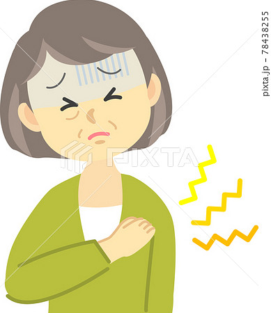 イラスト素材 体調不良シリーズ 年配の女性が心臓病で左胸を右手で押さえて苦しむ姿のイラスト素材