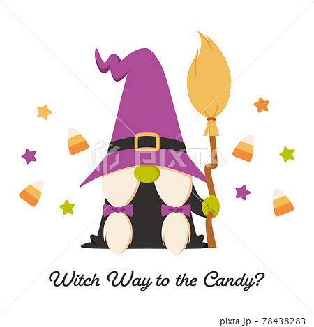 ハロウィンの魔女の仮装をした北欧の小人のキャラクターのイラスト素材 7843