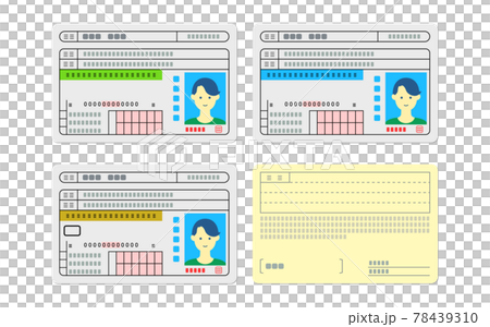 3種類の免許証のイラストと裏面(男性) 78439310