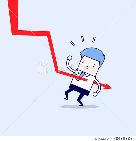 Down graph fall to Businessman. Cartoon character thin line style vector. 78439338