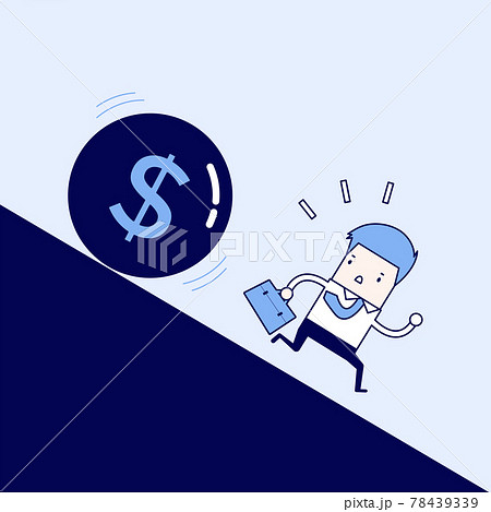 Businessman get away money ball down. Cartoon character thin line style vector. 78439339
