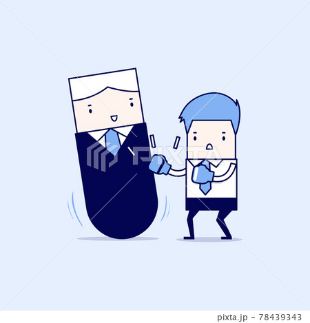 Businessman punching manager tumbler doll. Cartoon character thin line style vector. 78439343