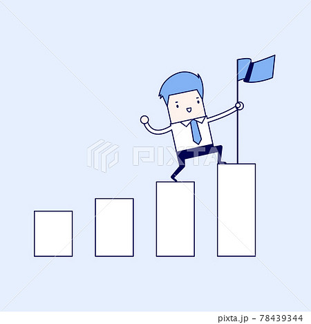 Businessman holding a flag on top the graph. Cartoon character thin line style vector. Businessman holding a flag on top the graph. Cartoon character thin line style vector. 78439344