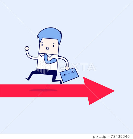 Businessman running opposite arrow way. Cartoon character thin line style vector. Businessman running opposite arrow way. Cartoon character thin line style vector. 78439346