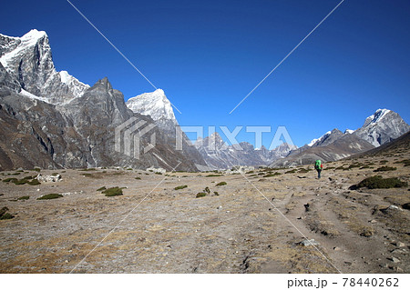 ディンボチェ村付近から見たタウツェとチョラツェ（ネパール） 78440262