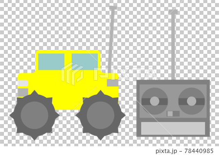 昔ながらのラジコンカーとコントローラーのイラスト素材