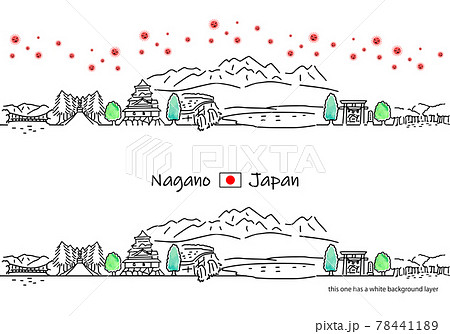 長野県の街並みと新型コロナウイルスのシンプル線画セット（ダム） 78441189