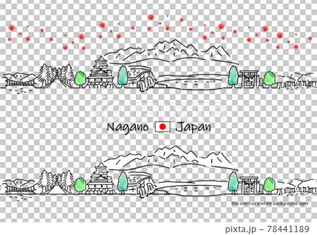 長野県の街並みと新型コロナウイルスのシンプル線画セット（ダム） 78441189