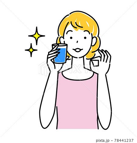 熱中症対策 Okポーズをしなから水分補給の為に水を飲んでいる可愛い女性 イラスト シンプル ベクターのイラスト素材