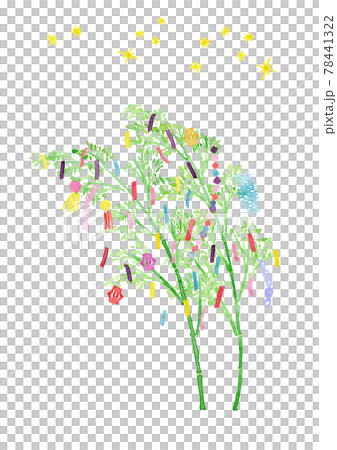 たなばたの笹飾りと短冊、星の水彩イラスト 78441322