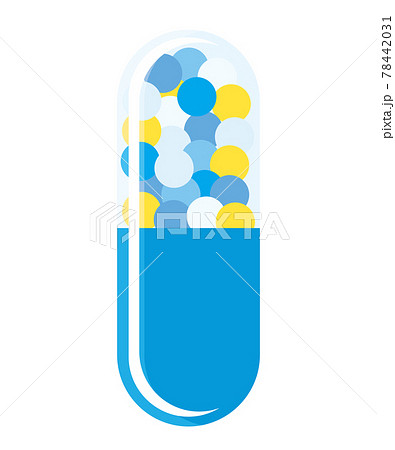 医薬品市販薬カプセルの薬のイラスト白背景 透明カプセルのイラスト素材