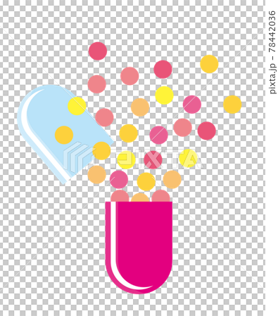 Drugs Over-the-counter drug capsule drug illustration White background Granules popping out of the capsule 78442036