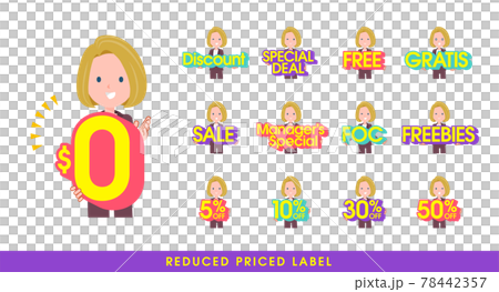 A set of blonde business women with great deals. English. Vector art that is easy to edit. 78442357