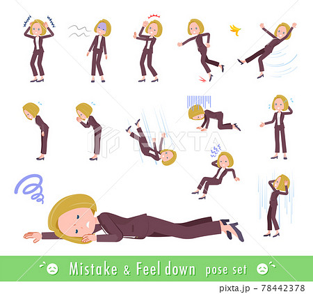 失敗と憂鬱を表現している金髪ビジネス女性のセット 78442378