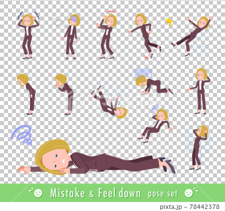 失敗と憂鬱を表現している金髪ビジネス女性のセット 78442378