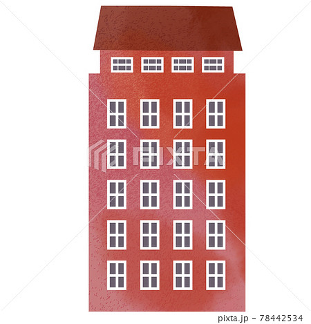 イラスト素材 北欧風の建物 かわいい赤いのマンションのイラストのイラスト素材