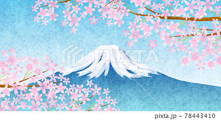 富士山 日本 年賀状 桜 背景のイラスト素材