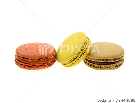 Sweet colorful macarons isolated on white background Sweet colorful macarons isolated on white background 78444699