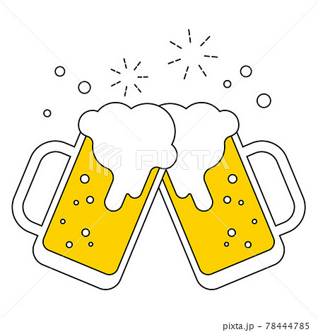乾杯しているグラスに入ったビールのイラストのイラスト素材