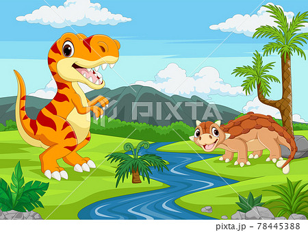 Cartoon two dinosaurs in the jungle 78445388
