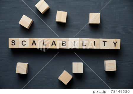 Modern business buzzword - scalability. Top view on wooden table with blocks. Top view. Modern business buzzword - scalability. Top view on wooden table with blocks. Top view. 78445580