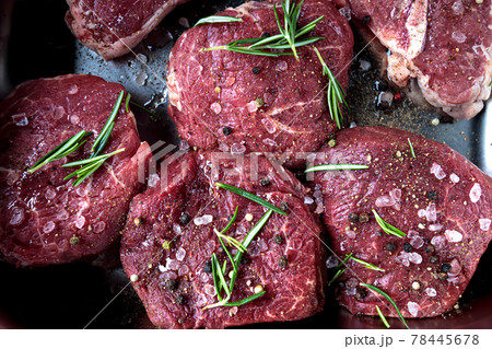 Filet mignon beaf steak. Raw butcher meat top view 78445678